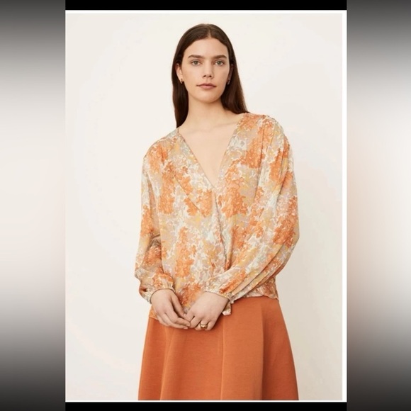 NWT VINCE Garden Long Sleeve Shirred 100% Silk Blouse in Dusk 
size Large - Picture 1 of 15